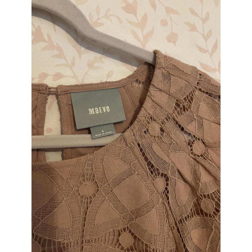 Anthropologie Maeve Beige Lace Puff Sleeve Blouse - Picture 2 of 5